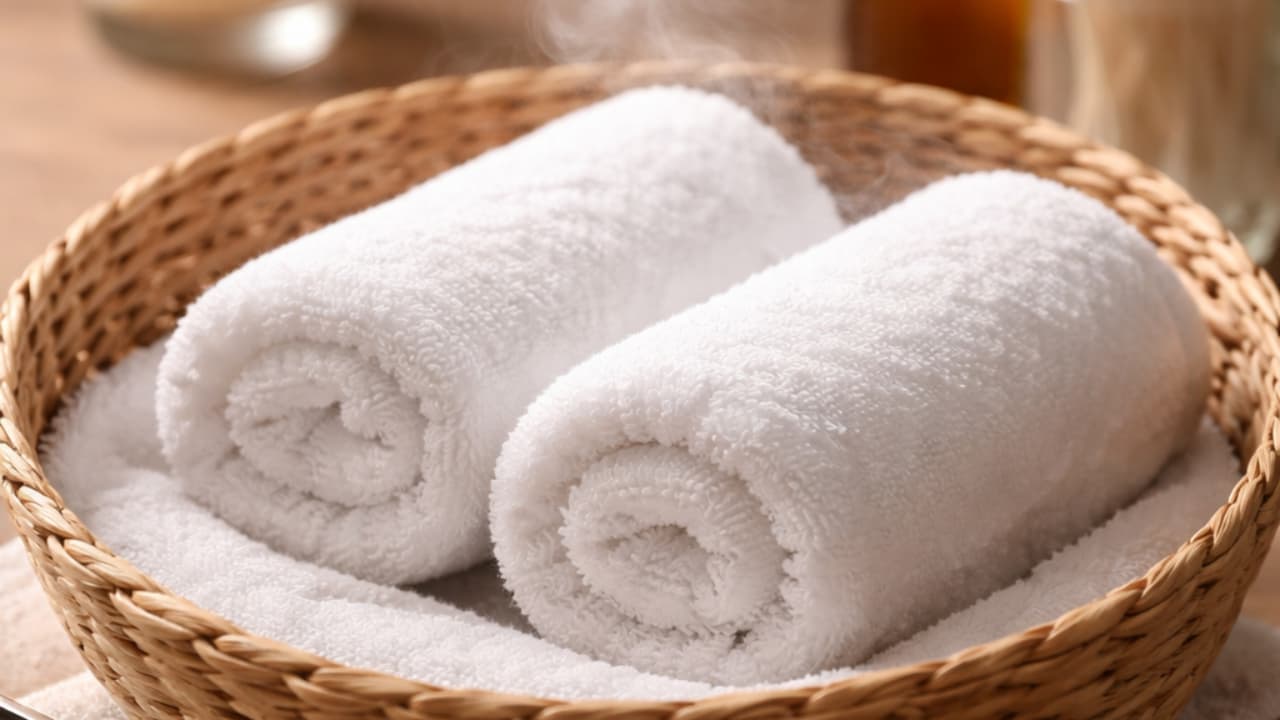 温めたタオルやホットタオルで包む